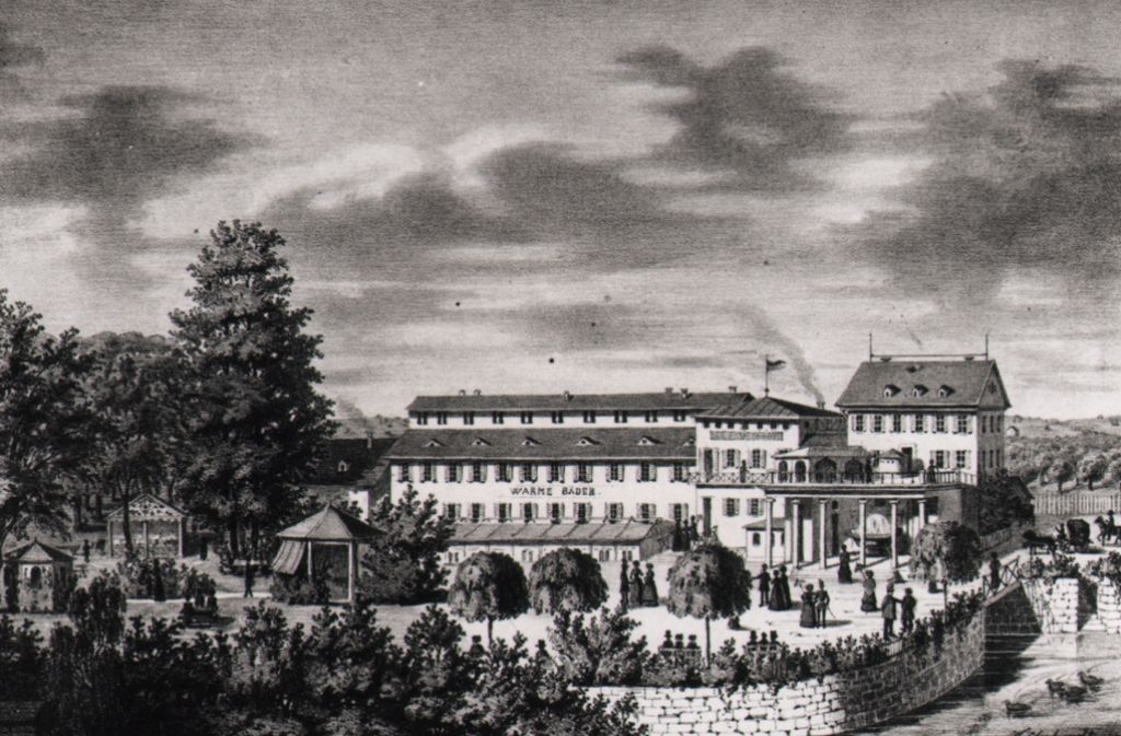 Das Bad Berg auf einer Lithografie aus den 1850er-Jahren. Erbaut wurde das Bad von dem königlichen Hofgärtner Friedrich Neuner.
