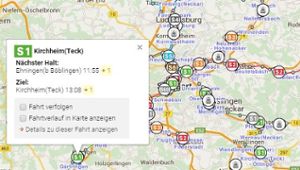 Ist die Bahn zu spät? Es gibt zahlreiche Möglichkeiten, sich im Netz über Verspätungen und Ausfälle bei Bussen und Bahnen im VVS zu informieren. Foto: s-bahn-stuttgart.de / Screenshot