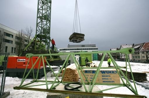 Der erste Kran wird aufgebaut. Den Baufortschritt kann man auch im Netz auf der Homepage des Mehr Foto: Zweygarth