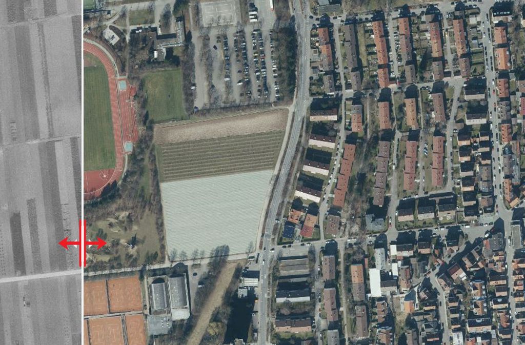 Das Max-Graser-Stadion steht westlich der Esslinger Straße.