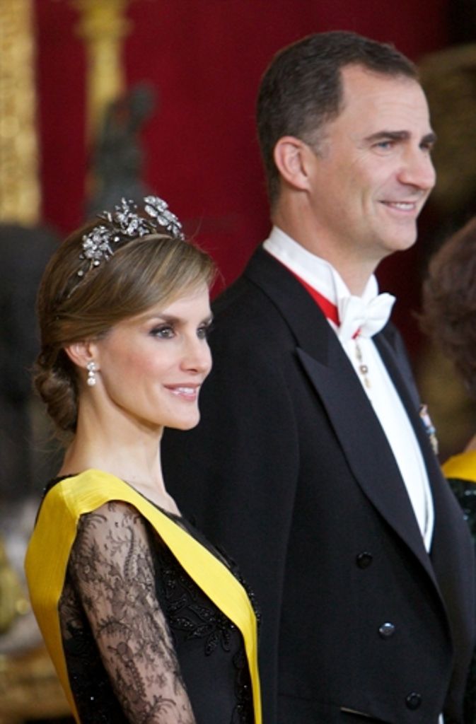 Auch das künftige Königspaar Spaniens durfte bei dem Empfang nicht fehlen: Kronprinz Felipe mit seiner Frau Letizia.