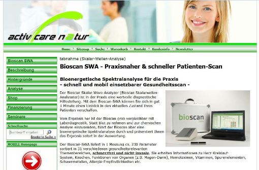 Der Bioscan-Hersteller wirbt auf der Produktwebseite mit vollmundigen Versprechungen. Foto: Screenshot  bioscan-info.de