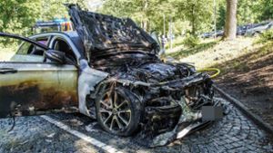 Der Mercedes brannte komplett aus. Foto: SDMG
