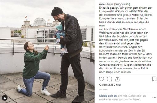 Für  #Proposals4Europe macht diese Umweltaktivistin ihrem Partner auf Instagram einen Antrag. Foto:  