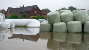Das Unwetter am Wochenende überschwemmte nicht nur Straßen. Auch landwirtschaftliche Betriebe hatten unter den Wassermassen zu leiden. Foto: dpa