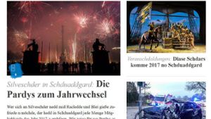 Der Aufmacherartikel auf der Homepage der Stuttgarter Nachrichten erscheint dank burble auf Schwäbisch. Foto: Screenshot StN