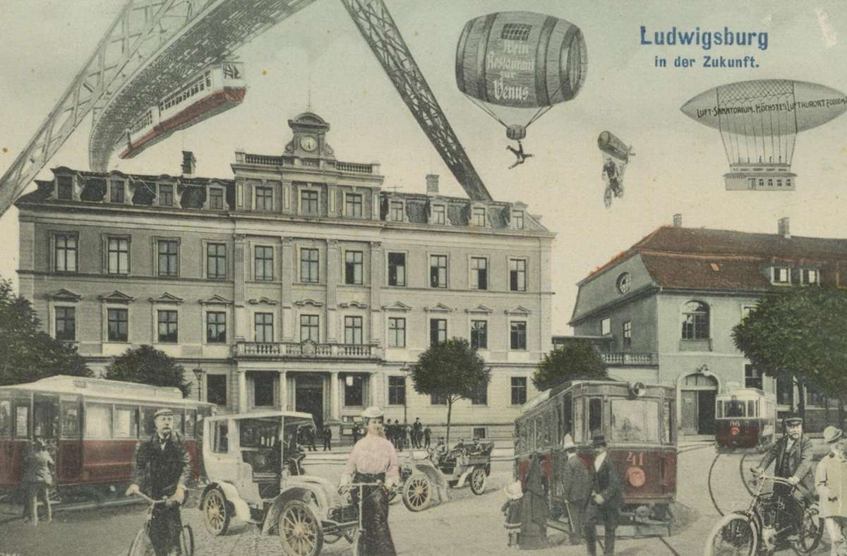 Zukunftsfantasien anno 1906: Eine Postkarte, die die Firma Aigner damals auflegen ließ.