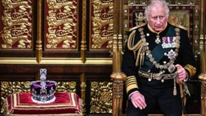 Der damalige Prinz Charles sitzt zur Eröffnung des Parlaments neben der Imperial State Crown auf seinem Platz. Bald wird er sie tragen. Foto: dpa/Ben Stansall