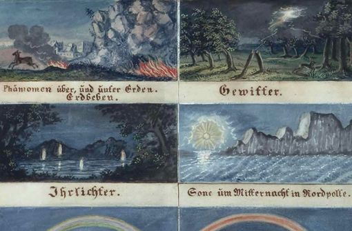 Phänomen über, und unter Erden (Ansichten von atmosphärischen Phänomenen) von dem Maler Josef  Gabriel Frey (1791-1884) aus dem 1878. Foto:  