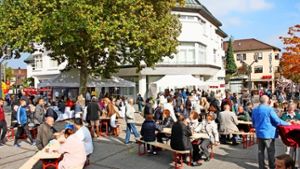 Zur Hocketse auf dem Löwen-Markt hatten die Weilimdorfer Geschäftsleute anlässlich des verkaufsoffenen Sonntags geladen. Foto: Martin Braun