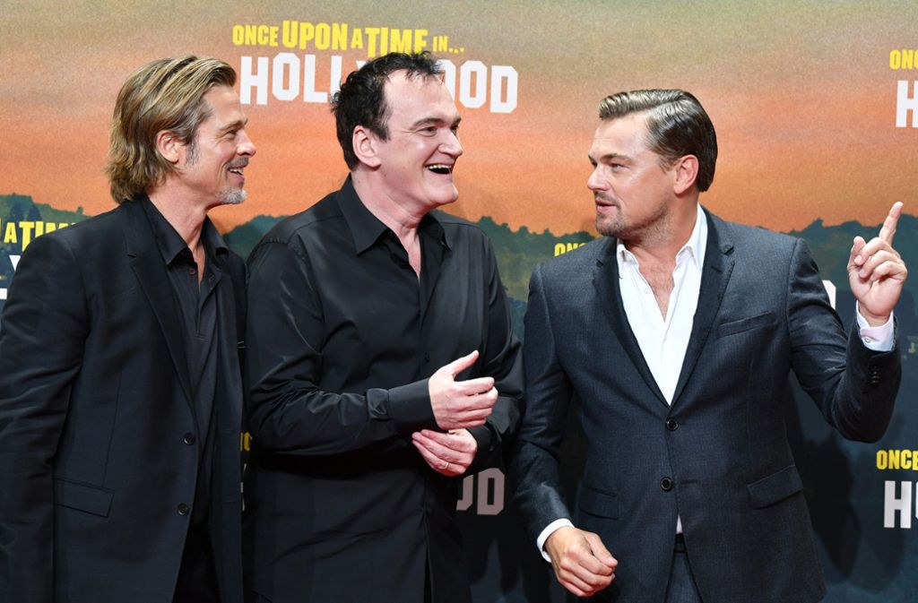 Es war einmal in Berlin: Brad Pitt, Quentin Tarantino und Leonardo DiCaprio (von links) bei der Deutschlandpremiere von „Once upon a time...in Hollywood“. Foto: dpa