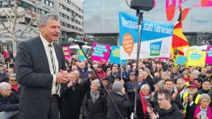 FDP-Fraktionschef Rülke auf der Diesel-Demo in Stuttgart. Foto: Fotoagentur Stuttgart