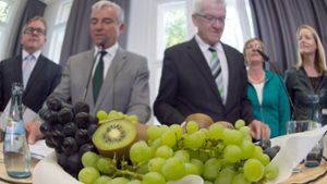 Die Kiwi-Koalition steht: Thomas Strobl (CDU) und Winfried Kretschmann präsentieren den neuen Koalitionsvertrag. Foto: dpa