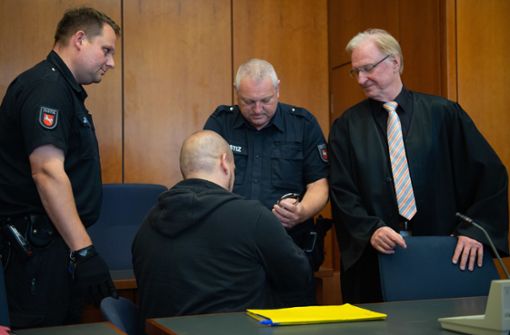 Der Angeklagte (sitzend) wurde zu 13 Jahren Haft verurteilt. Foto: Swen Pförtner/dpa