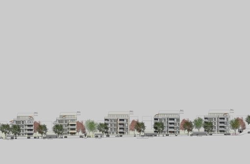 Im Gebiet Sonnenberg Süd-West wird  eine Zeile mit fünf  Mehrfamilienhäusern gebaut. Sie dürfen bis zu 16 Meter hoch werden. Foto: Wohnungsbau Ludwigsburg