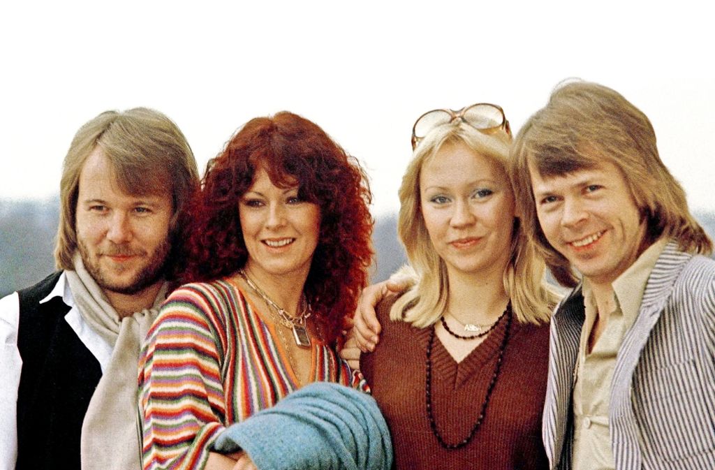 Die Mitglieder der Gruppe ABBA (von links: Benny Andersson, Annafrid Lyngstad, Agnetha Fältskog und Björn Ulvaeus) bei der Premiere des Films „ABBA – The Movie“ 1978 in London.