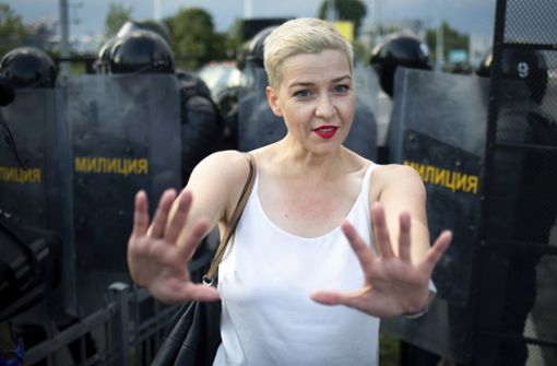 Maria Kolesnikowa, die seit 2012 in Stuttgart gelebt hat und sich nach der Wahl in Belarus dort in der Opposition engagierte, auf einem Archivbild von Ende August Foto: dpa