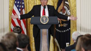 Donald Trump während der Pressekonferenz. Foto: AP