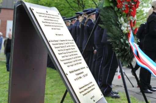 In Heibronn erinnert eine Gedenktafel an die getötete Polizistin Michèle Kiesewetter und die anderen Opfer der Neonazi-Mordserie. Foto: dpa