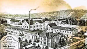Zum 40-jährigen Firmenjubiläum im Jahr 1909   ließ die Maschinenfabrik Gaier seinerzeit diese Ansicht ihrer von Manz entworfenen Gebäude erstellen. Foto: Horst Rudel