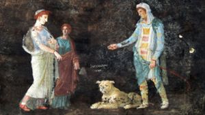 Eine Szene des neu entdeckten Freskos zeigt die griechische Königin Helena und den trojanischen Prinz Paris. Foto: Imago/Abacapress