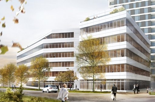 An der Stresemannstraße  entsteht ein Bürogebäude und ein Hochhaus. Illustration: Bülow AG