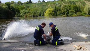 Das Technische Hilfswerk hilft mit Pumpen, die Sauerstoffwerte im Max-Eyth-See zu verbessern. Foto: 7aktuell/Andreas Werner