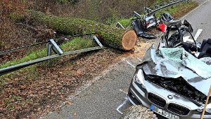 Der Unfallwagen wurde durch den Baum schwer beschädigt. Foto: 7aktuell.de/Archiv