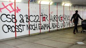 Diese  Botschaft in der Unterführung stammt wohl von einem Anhänger der Sprayergruppe ADHS, der sich über die Konkurrenz ärgert. Foto:Lisa Maria Sporrer, „Schwäbisches Tagblatt“