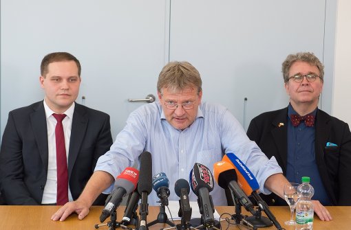 Jörg Meuthen (Mitte) ist kampfbereit. Sollte im Stuttgarter Parlament der Untersuchungsausschuss zum Linksextremismus abgelehnt werden, will er vor Gericht ziehen. Foto: dpa