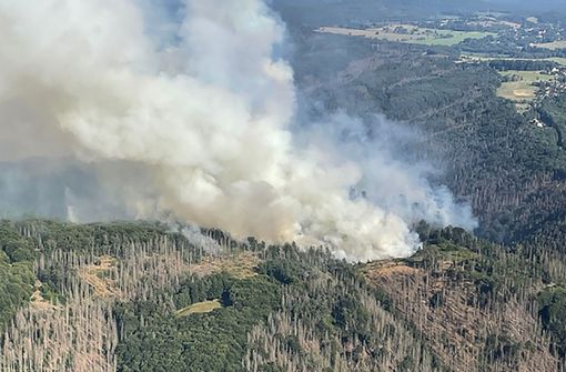 Ein in Tschechien ausgebrochener Waldbrand hat die Sächsische Schweiz erreicht. Foto: dpa/Landratsamt Prina