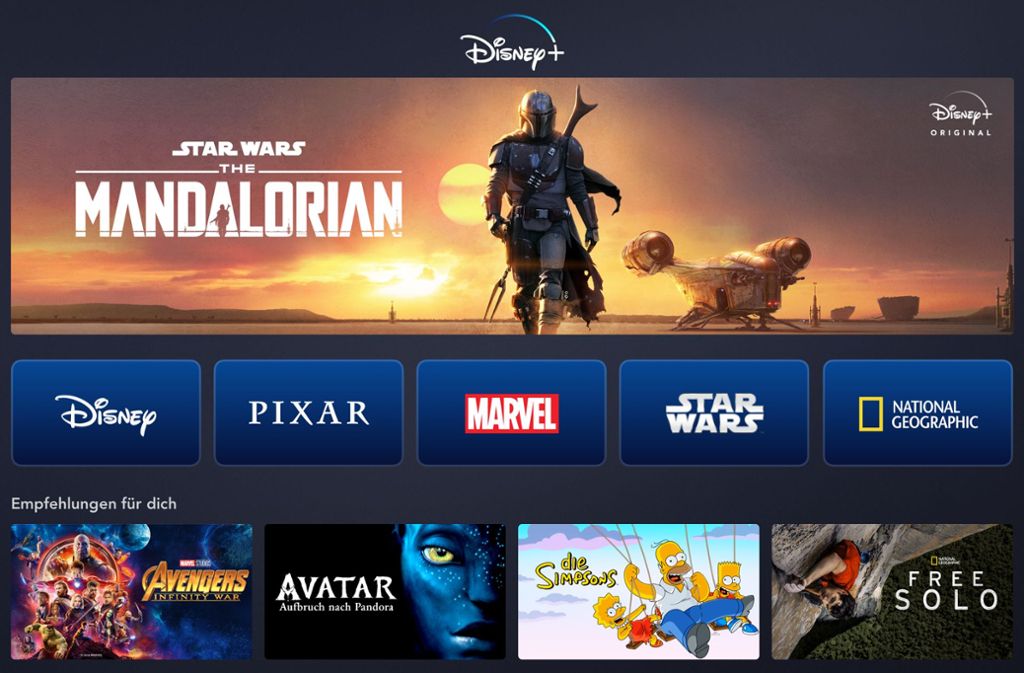 So sieht die Startseite von Disney+ auf dem Tablet aus. Foto: Disney+
