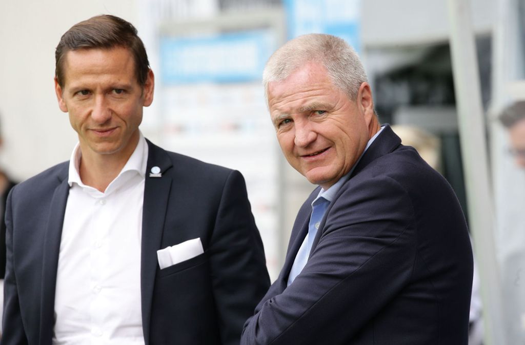 Arbeiteten seit 2016 zusammen: Marc-Nicolai Pfeifer (li.) und Rainer Lorz, der Präsident der Stuttgarter Kickers. Foto: Baumann