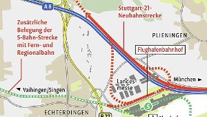 Zielvorstellung für den Bahnanschluss nach dem Filder-Dialog. Foto: StN-Grafik: Lange