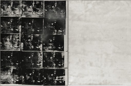 Diese undatierte Aufnahme zeigt das Werk «Silver Car Crash (Double Disaster)» von Andy Warhol.  Das Werk wurde am 13. November 2013 bei Sothebys in New York für 105,4 Millionen Dollar (78,7 Millionen Euro) versteigert.  Foto: Sothebys/dpa