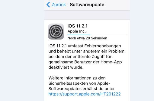 Das neue Softwareupdate von Apple schließt eine Sicherheitslücke. Foto: Screenshot