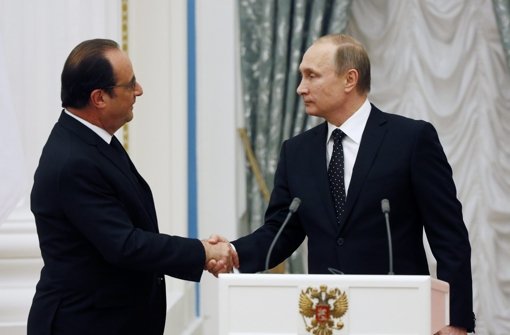 In Kemlchef Putin (rechts) hat der französische Staatspräsident Hollande einen weiteren Verbündeten im Kampf gegen den IS gefunden. Foto: dpa