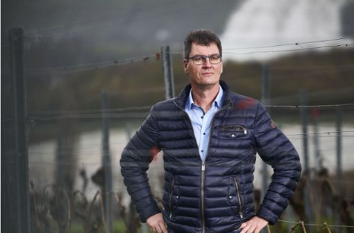 Der Neckarwestheimer Weinbauer Frank Rominger findet die Dampfwolke über den Kühltürmen beruhigend. Foto: /Gottfried Stoppel