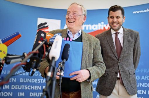Christian Lüth (rechts) gilt als rechte Hand des AfD-Ehrenvorsitzenden  Alexander Gauland. Foto: Kay Nietfeld/dpa