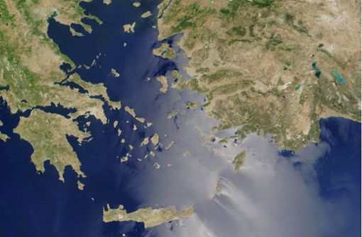 Luftbild von der Ägäis (links Griechenland, rechts die Türkei). Zwischen Griechenland und der Türkei sind etliche Inseln umstritten.  Archivf Foto: © Nasa//Corbis