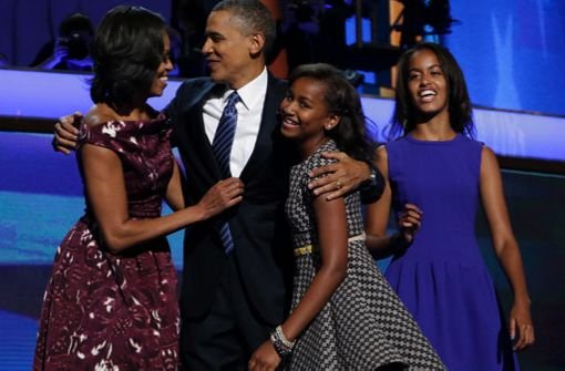 Barack Obama mit seiner Familie: Frau Michelle (links) und die Töchter Malia Ann (rechts) und Sasha. Foto: Spang