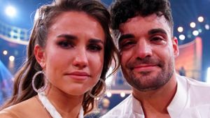 Untröstlich: Mariia Maksina und Stefano Zarrella nach ihrem Ausscheiden. Foto: RTL/Stefan Gregorowius
