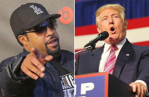 Ice Cube (links) hat ziemlich deutlich klargestellt, dass er den republikanischen Präsidentschaftskandidaten Donald Trump nicht unterstützen wird. Foto: AP/Collage
