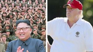 Wie viel ist Ihnen diese verrückte Wette wert? Kim Jong Un und Donald Trump legen ihre Differenzen 2017 bei einer Runde Golf bei. Die Gewinnquote liegt bei 80:1. Foto: AP/dpa