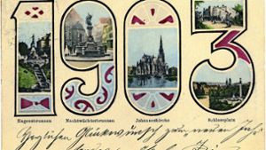 Stuttgarts Sehenswürdigkeiten von einst sind auf der Karte zum neuen Jahr 1903 zu sehen. Foto: Sammlung Wolfgang Müller