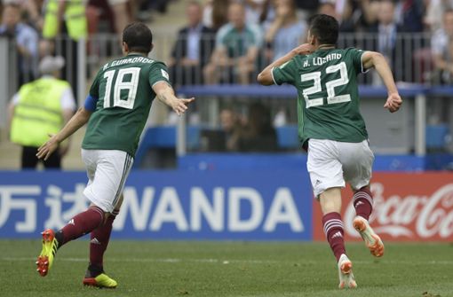Jubel bei Mexiko über das 1:0 gegen Deutschland bei der Fußball-WM 2018. Foto: AFP