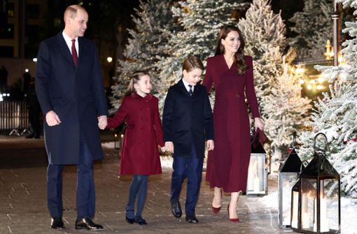 Am Donnerstag besuchten Prinz William und Prinzessin Kate mit ihren Kindern George und Charlotte ein Weihnachtskonzert in der Westminster Abbey. Foto: AFP/HENRY NICHOLLS