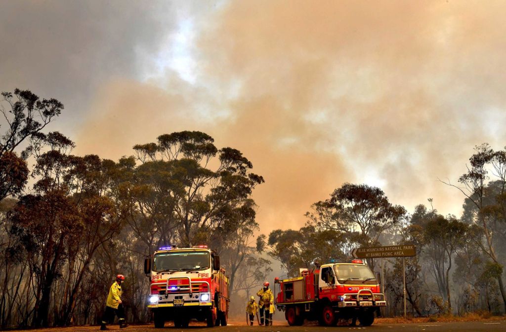 Feuerwehrleute kämpfen nahe Sydney gegen die Flammen. Seit Oktober brennt es in Australien. Foto: dpa/Dean Lewins