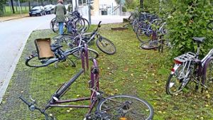 Umgeworfene und teils demolierte Räder an der Haltestelle „Waldau“ – aufgenommen vor Kurzem. Foto: privat