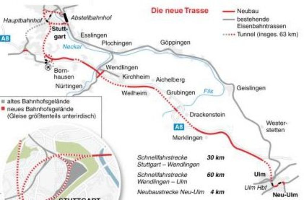Auf dem Papier existiert die Neubaustrecke Wendlingen - Ulm schon. Foto: dpa-infografik GmbH